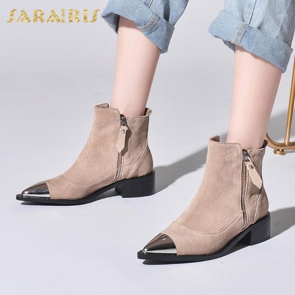 

boots sarairis fashion 2021 large size 43 sequined zipper ankle thick heel luxury simple female1, Black