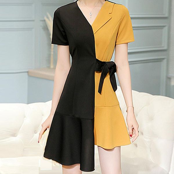 

2021 casual elagant women shirt dress summer office line dresses turndown collar female solid color belted clothes pocket, Black;gray