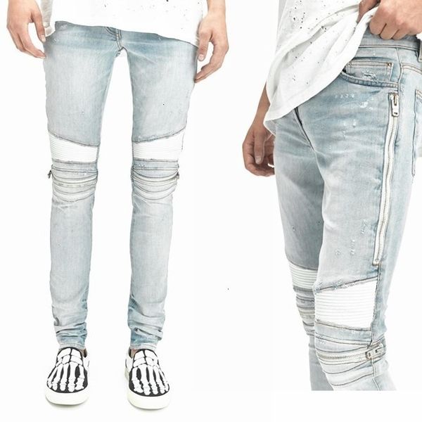 

oem moto men's custom zipper punk biker skinny stretch jeans