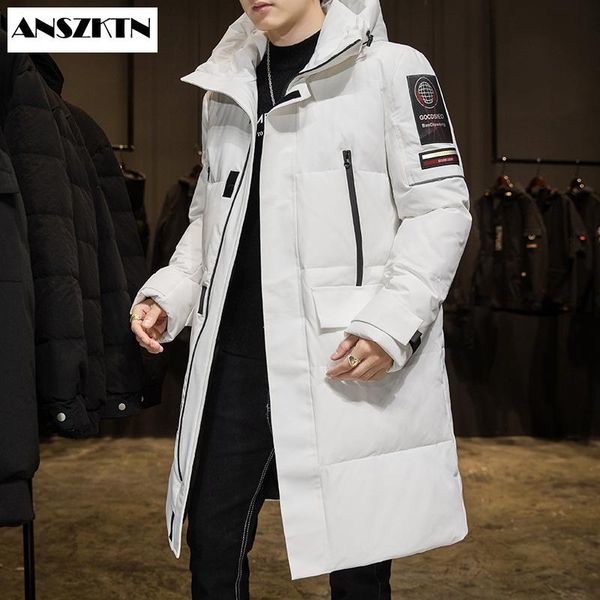 

anszktn new arrival men's fashion puffer thick warm winter jacket hooded thicken duck down parka casual slim coat, Black