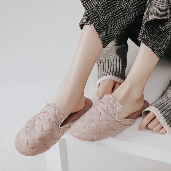 

chic simple pink indoor ladies slippers lightweight cotton fabric floor girls shoes non-slip wave pattern house women slides, Black