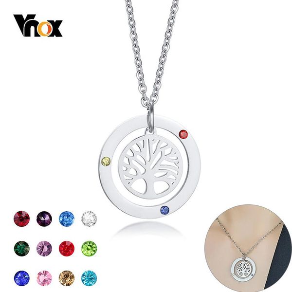 

vnox пользовательские рождения камень древо жизни ожерелье для женщин ааа cz камень замена подвеска из нержавеющей стали глянцевая family wi, Silver