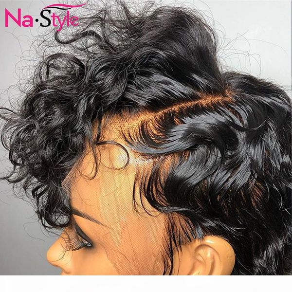 

short human hair wigs for women 13x6 water wave bob lace front wigs preplucked bleached knots pixie cut wig human hair 130 remy, Black
