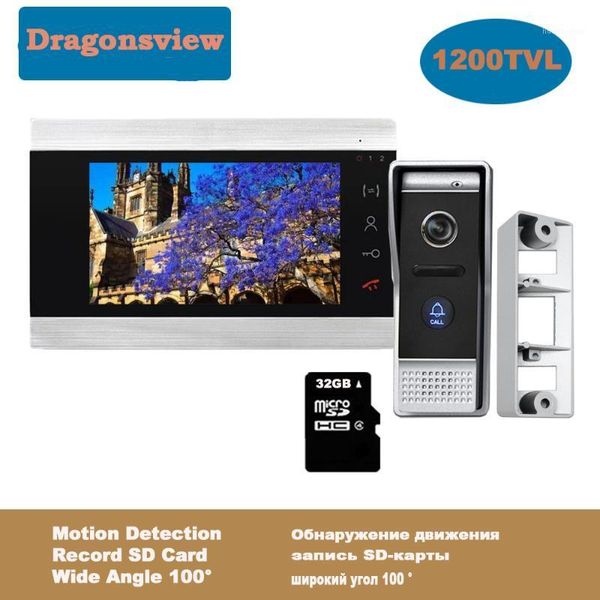 

video door phones dragonsview intercom system 7 inch monitor with doorbell camera 32gb sd card phone home security kits unlock1
