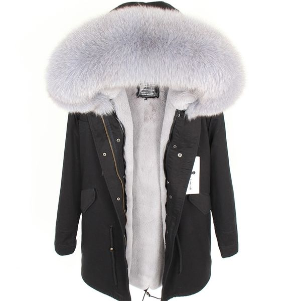 

natural fox fur collar park women winter thicken fashion slim jacket coat natural fox fur coat women's jacket women's coat 201212, Black