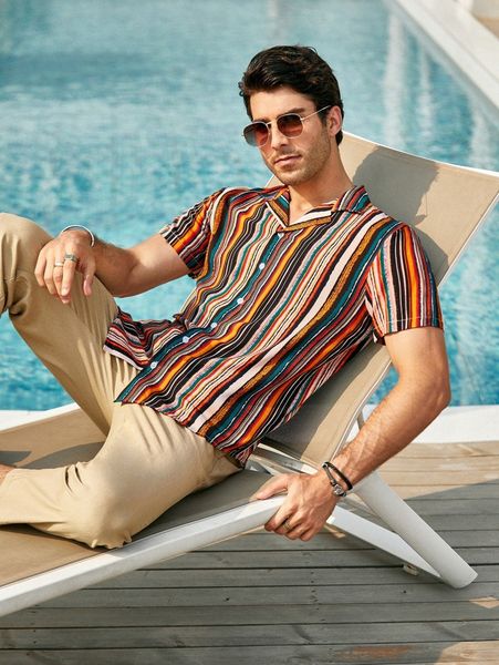 

men striped button up shirt v71w#, White;black