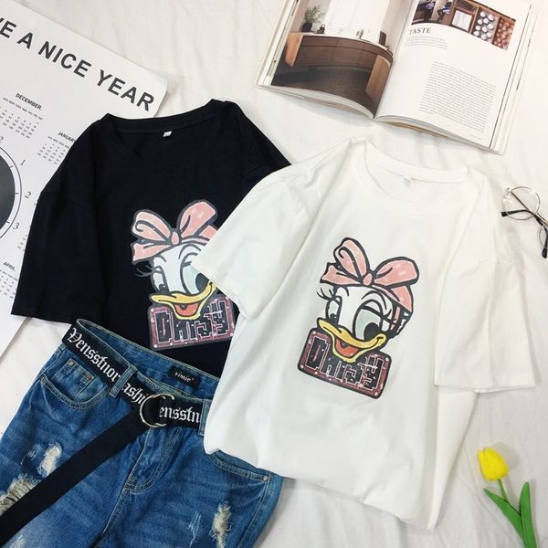 

hltcv print same korean version t-shirt of ulzzang new summer loose t-shirt size 2019 student ins short large white sleeve for women z9hlz