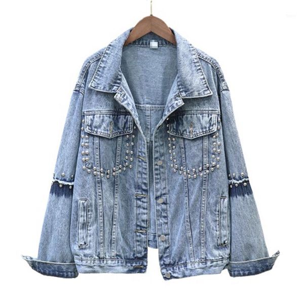

perhaps u women denim jacket blue loose rivet pocket oversize moto biker punk c01341, Black;brown