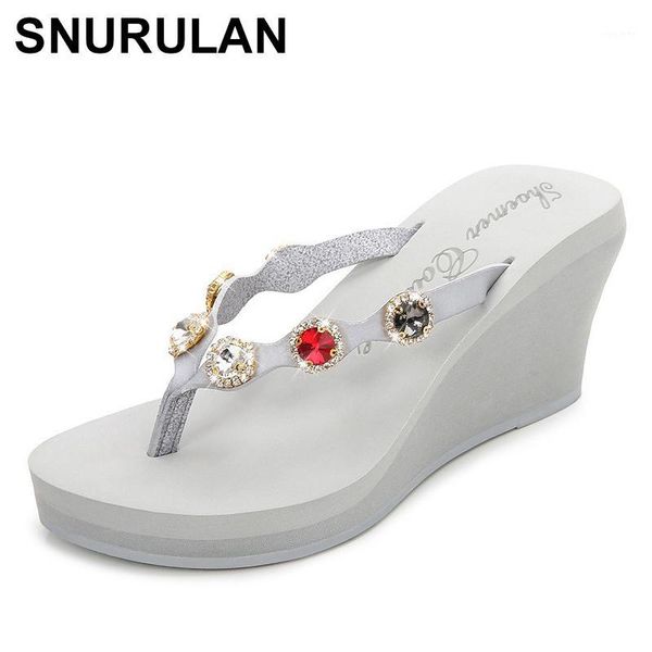 

snurulansummer shoes woman platform sandals women casual soft leather wedge thongs crystal women flat shoes slippers1, Black
