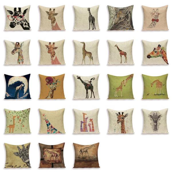 

cartoon deer cushion case country style giraffe animal pillowcase sofa bed linen home decor throw pillow covers funda de cojin1