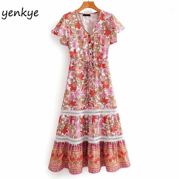

holiday boho summer dress 2020 women short sleeve v neck sundress female drawstring waist a-line casual long dress syjz5601, Black;gray