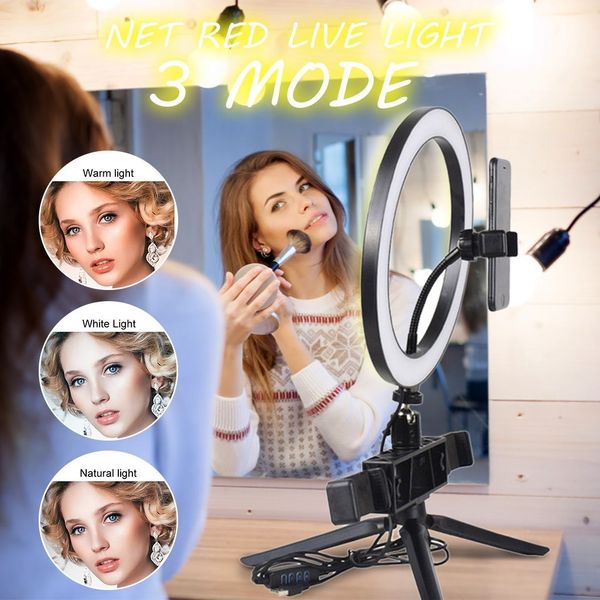 

20cm light with tripod mobile phone holder usb 3mode led live broadcast ring fill light/triangle bracket/phone bracket