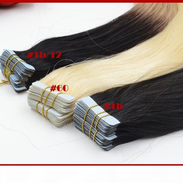 

xcsunny 18 inch 20 inch peruvian vrigin human hair extension tape 100g pk remy hair extensions tape in 100% human hair, Black