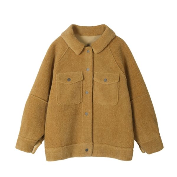 

2021 new 2021 early spring anti sheepskin female new plush coat shirt jacket 6fzn, Black;brown
