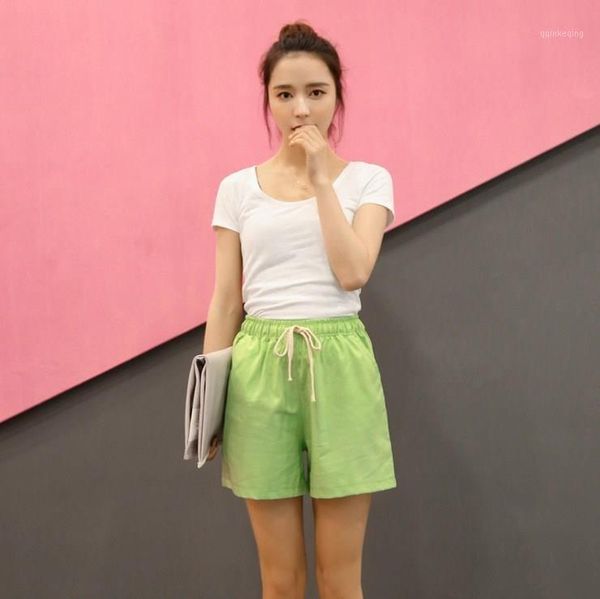 

100% linen new summer fashion elastic high waist shorts women casual plus size shorts solid thin breathable female1, White;black