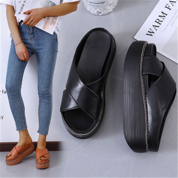 

new summer 2021 soft leather women shoes flip flops beach alias mujer sandals rceo, Black