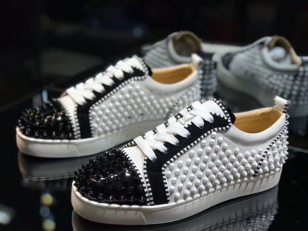 

20s ac spikes orlato mesh leather sneakers flat perfect dress party red bottom shoes luxury men outdoor rivet casual leisure louisflats, Black