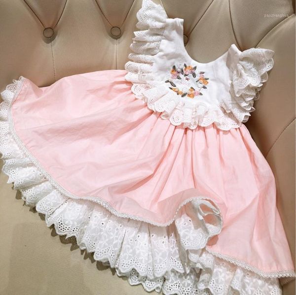 

girl's dresses 2021 summer spanish girls dress party flower cotton princess costume little sweet pink clothing gift g1381, Red;yellow
