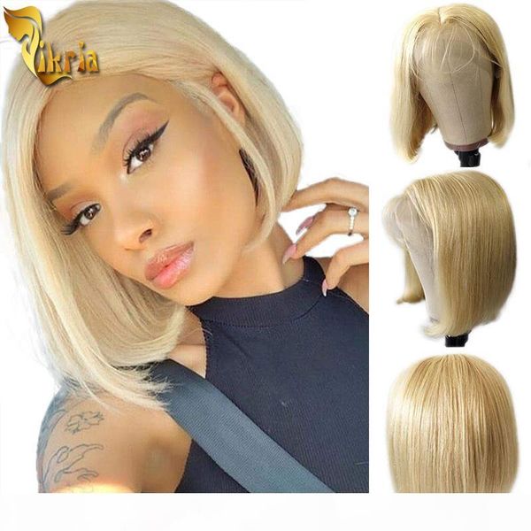 

613 blonde straight short bob wigs 13x4lace front wig full lace human hair wig pre plucked hairline with baby hair for women indian, Black;brown