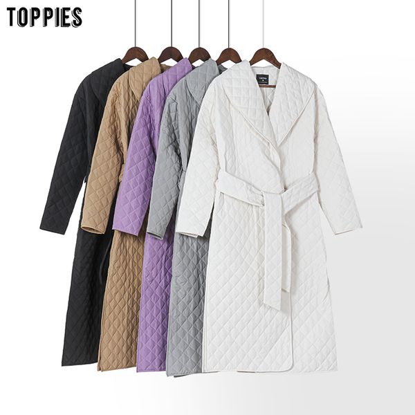 

ies autumn winter coat womens argyle long jacket thin parkas double breasted belt coat plaid 201026, Black
