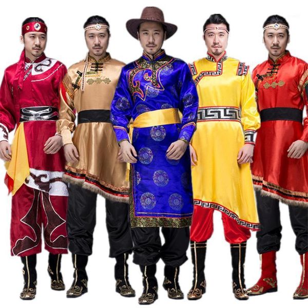 

ethnic clothing traditional mongolian costumes for men grassland national genghis khan riding dance stage performance asia waer1, Red