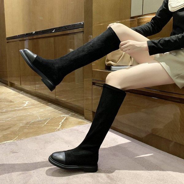 

women's boots 2020 autumn winter thigh high boots for woman shoes knitting wool long boot ladies shoes women socks, Black