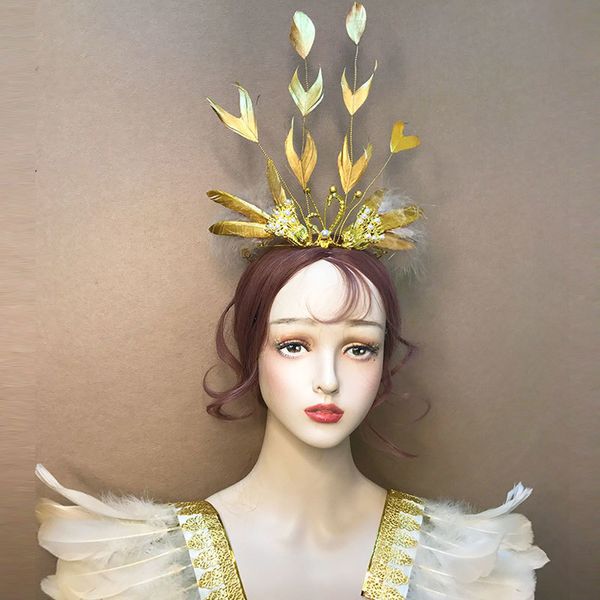 

european style royal crown feather golden headdress children stage show exaggeration hairdressing bridal creativity, Silver