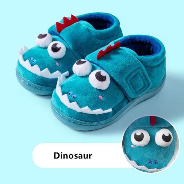 

boys autumn winter slippers girls cute cartoon dinosaur home shoes children warm fur slipper kids unicorn home slippers y200106, Black;grey