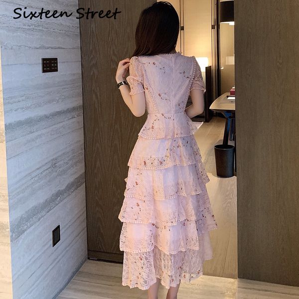 

dressed in pink ladies'summer dress, lace embroidered short sleeve tall waist plied elegant dress long for party 2021 j7x1, Black;gray