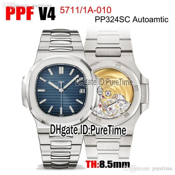 

2021 ppf 5711-1a-010 cal a324sc automatic mens watch d-blue texture dial stick marker stainless steel bracelet edition puretime ptpp a1, Slivery;brown