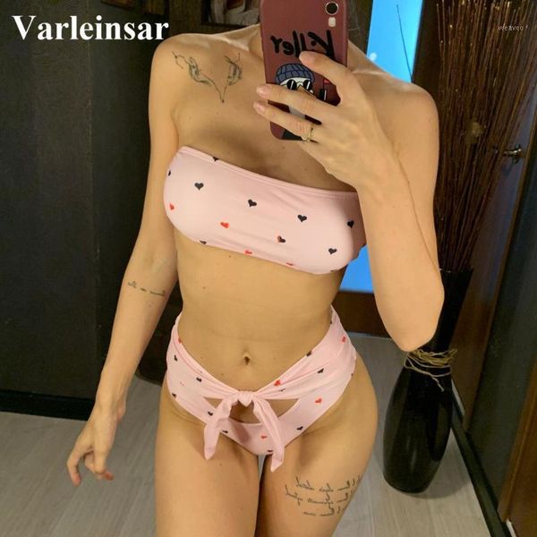 

new pink female swimsuit high waist bikini 2020 women swimwear two-pieces bikini set bandeau bather bathing suit swim lady v13641, White;black