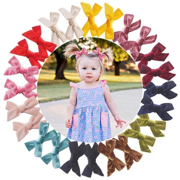 

24pcs/12pairs velvet baby 4inch bows metal clips barrettes hair accessories for toddlers girls y200710, Slivery;white