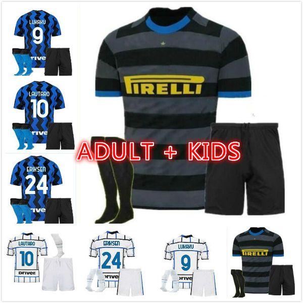 

2020 2021 kids kit shirt home blue away white lautaro 10#lukaku 9# 20/21 men soccer jersey #10 lautaro#37 skriniar football shirts, Black;yellow