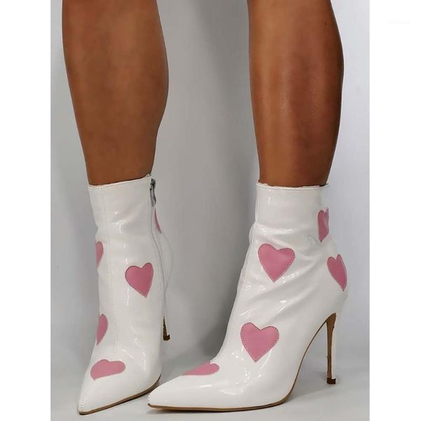 

ribetrini big size 43 female pointed toe ankle boots zipper high heels designer luxurry boots women heart stylish shoes woman1, Black