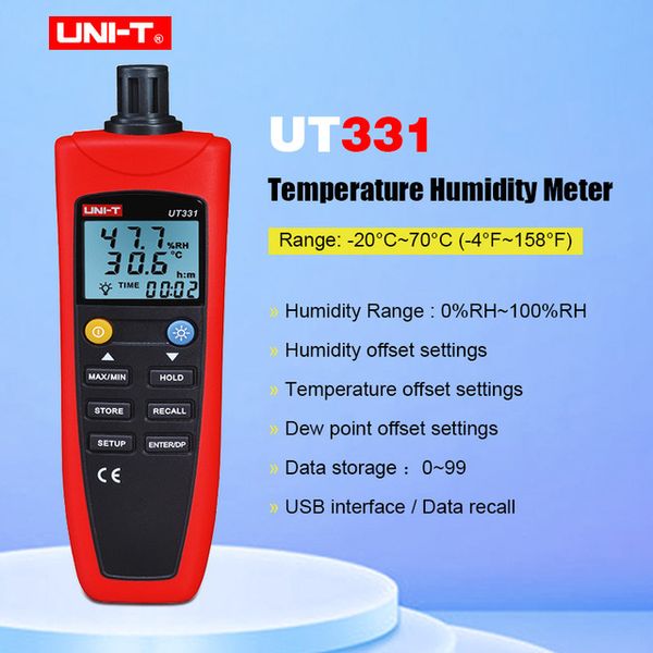 UNI-T UT331 UT332 Digitales Thermo-Hygrometer, industrielles Temperatur- und Feuchtigkeitsmessgerät mit USB-Übertragungssoftware