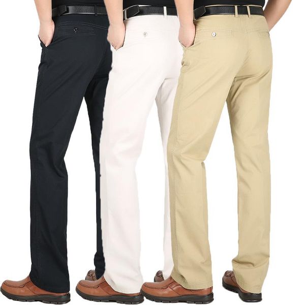 

men's suit pants spring summer cotton thin loose high waist men trousers dress pants straight business plus size 44, White;black