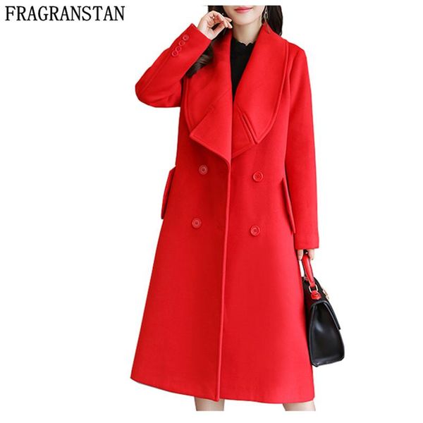 

women's wool & blends autumn winter woman fashion chinese red woolen coat female vintage elegance double-breasted office lady style ves, Black
