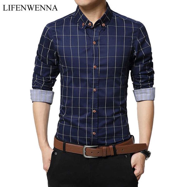 

autumn plaid shirt men new fashion casual business shirts mens clothing trend slim fit office work shirt male social shirts, White;black