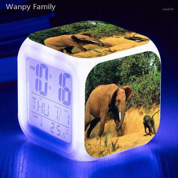 

elephant alarm clock 7 color glowing touch sensing alarm clock kids gift multifunctio digital flash1