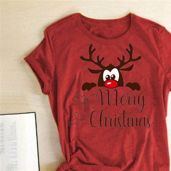 

funny deer head printed christmas t shirt women short sleeve crewneck harajuku graphic tees shirts christmas holiday gift, White