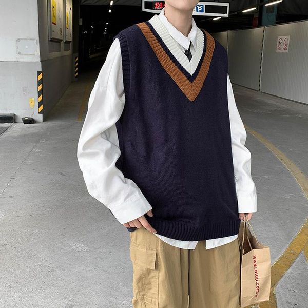 

sweater vest men loose v neck korean style chic leisure fashion students sweaters outwear all match knitted autumn winter new bf bbysmf, White;black