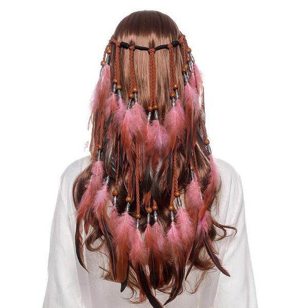 

awaytr fashion boho style feather headband hairpiece beads feather headdress handmade girls hair accessories high qylewt
