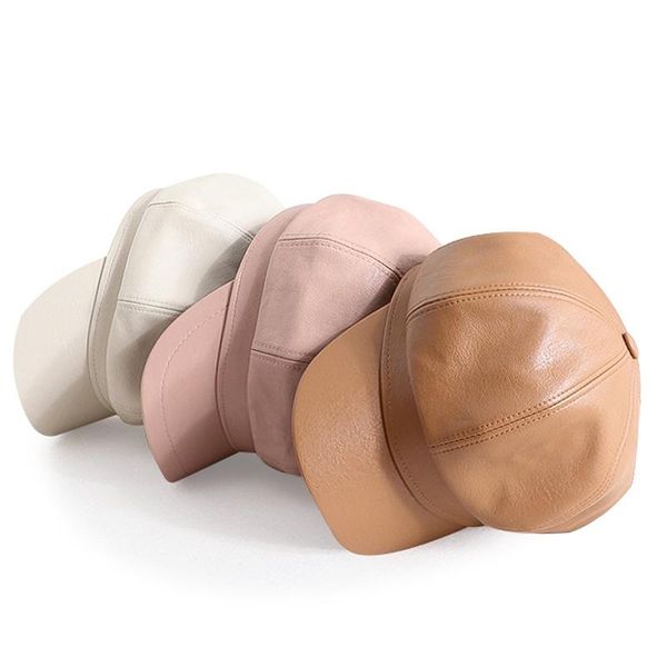 

wide brim hats autumn and winter pu hide substance beret online celebrity style leather hat women's korean-style fashion octagonal ca, Blue;gray