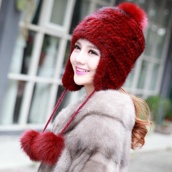 

stingy brim hats handmade knit hat ladies winter thickening warm fashion cute fur, Blue;gray