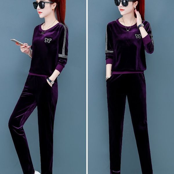 

au4qm gold velvet suit women's sweater 2019 fashion new size korean style loose large fashion sweater leisure sports two-piece x8mll au, Gray