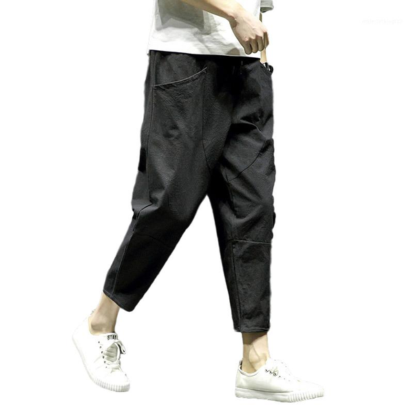 

men's pants summer casual plus trousers streetwear loose stitching harem with fleece 2021 korean style clothes men1, Black