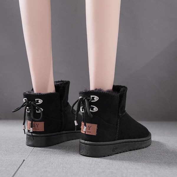 

woman winter snow boots women ankle boot korean fashion plus size non-slip flat booties keep warm ladies shoes botas mujer, Black