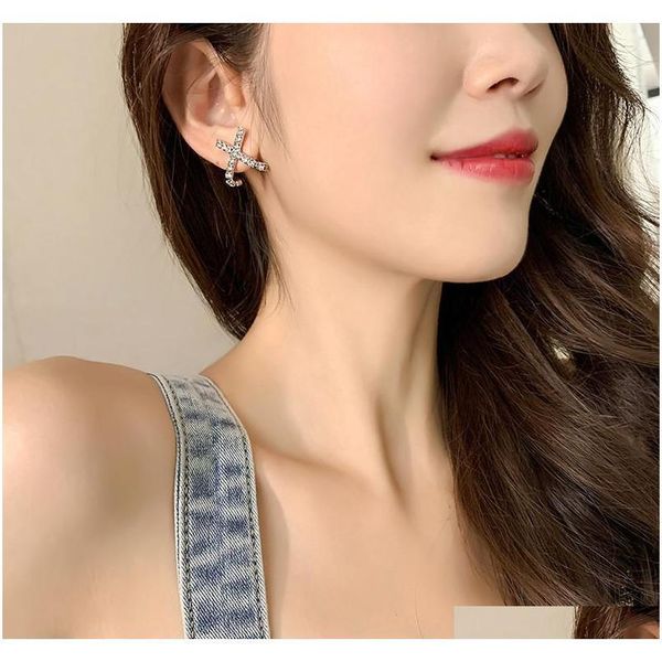 

luxury cross earrings studs women rhinestone diamond earring earrings personality simple crystal earrings jlllnf dh_garden, Golden