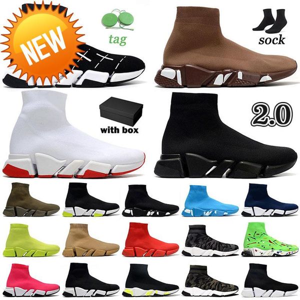 

[with box ]original speed 2 .0 mens womens socks shoes deisgner graffiti triple simple black brown nude knitting boots winter vintage beige
