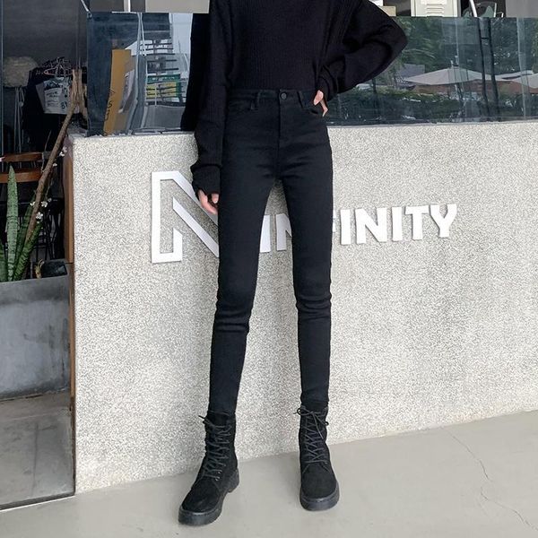 

add velvet padded jeans women tight autumn and winter new slim warm high waist feet pants long pants, Blue